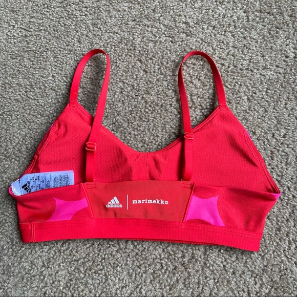 adidas Marimekko All Me Bra Sz S In Vivid Red/Team Real Magenta - Picture 6 of 8